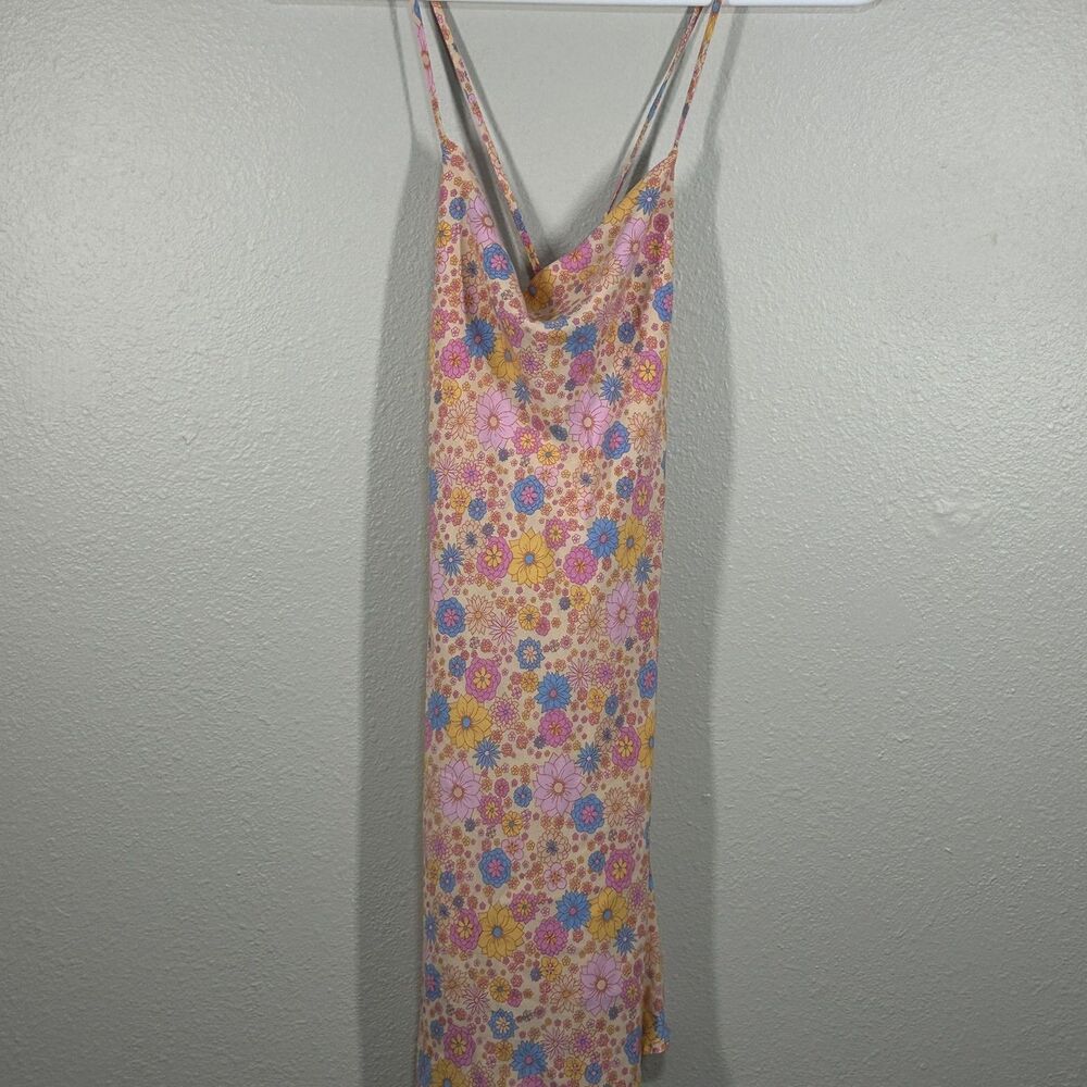 Lucca Dress Womens M Floral Slip Cowl Neck Spaghetti Straps Pink Yellow